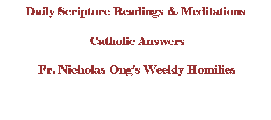 Text Box: Daily Scripture Readings & Meditations
 Catholic Answers
 Fr. Nicholas Ong's Weekly Homilies
